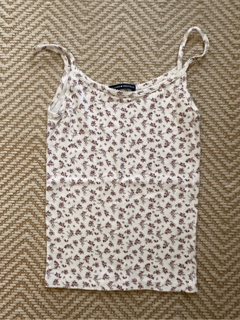 Brandy Melville Cream Camisole with Pink Floral Print